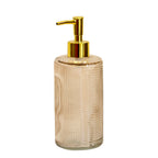 Beige Tall Ribbed Glass Soap Dispenser