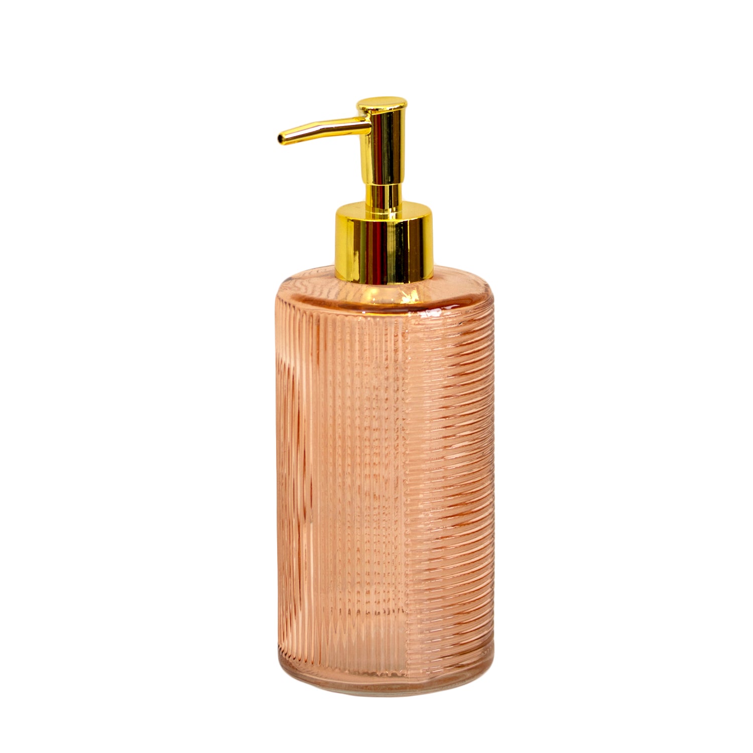 Blush Tall Ribbed Glass Soap Dispenser