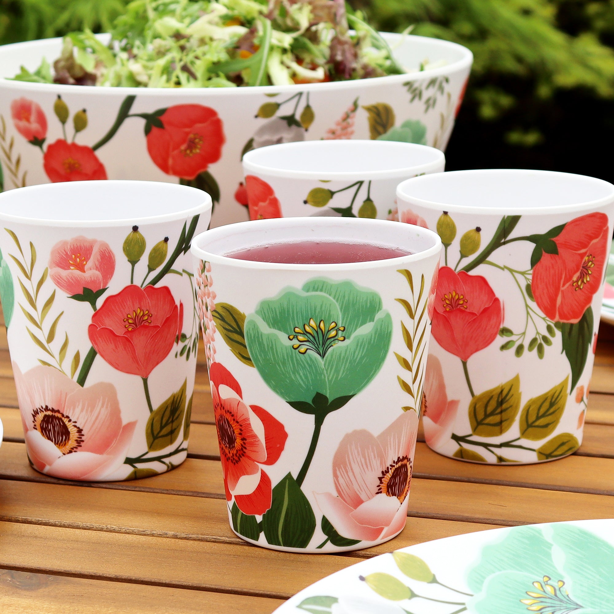 Set Of 4 Flower Garden Outdoor Tumblers