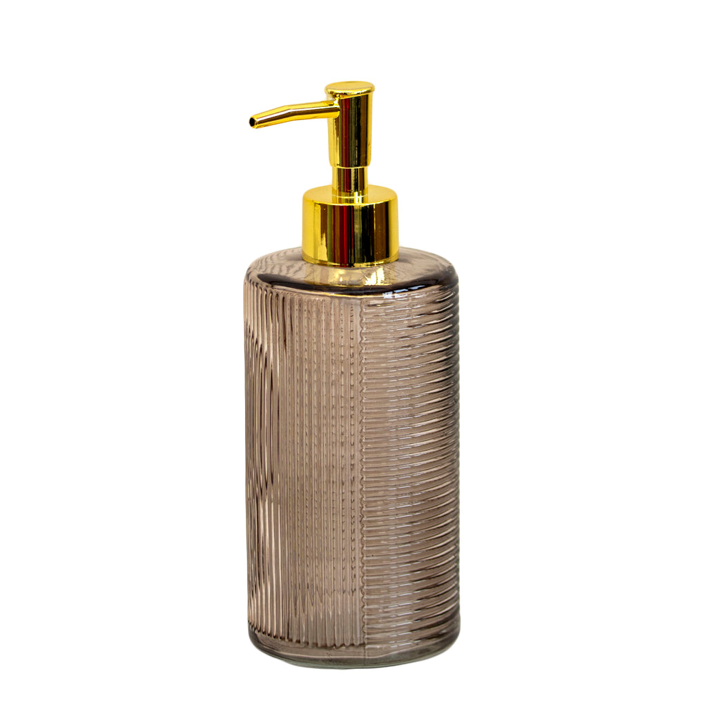 Brown Tall Ribbed Glass Soap Dispenser
