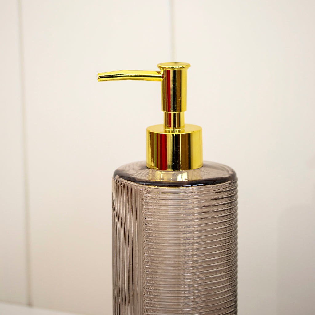 Brown Tall Ribbed Glass Soap Dispenser