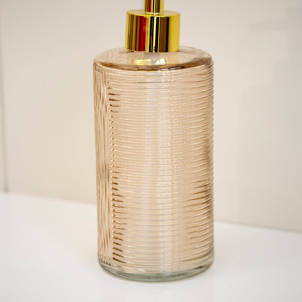 Beige Tall Ribbed Glass Soap Dispenser