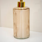 Beige Tall Ribbed Glass Soap Dispenser