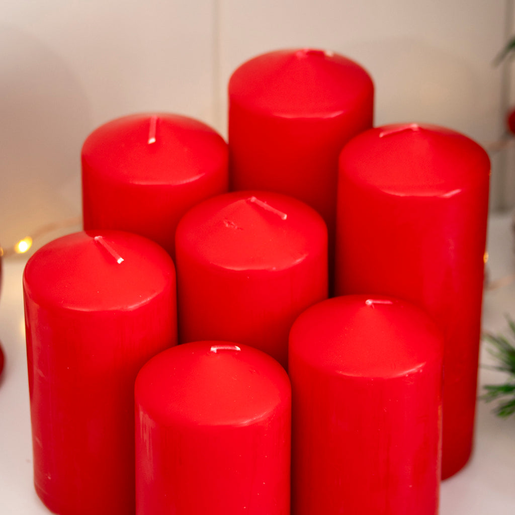 7 Piece Christmas Red Pillar Candle Set