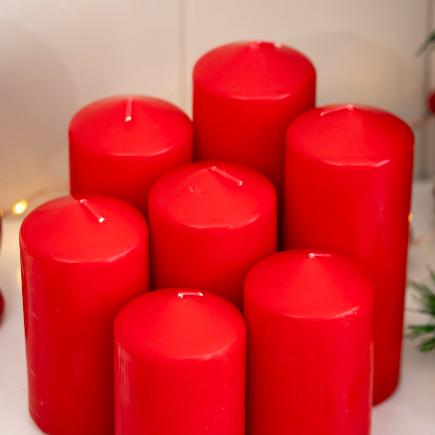 7 Piece Christmas Red Pillar Candle Set