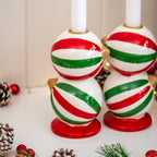 Set of 2 Striped Christmas Bauble Candlestick Holders