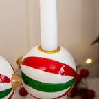 Set of 2 Striped Christmas Bauble Candlestick Holders