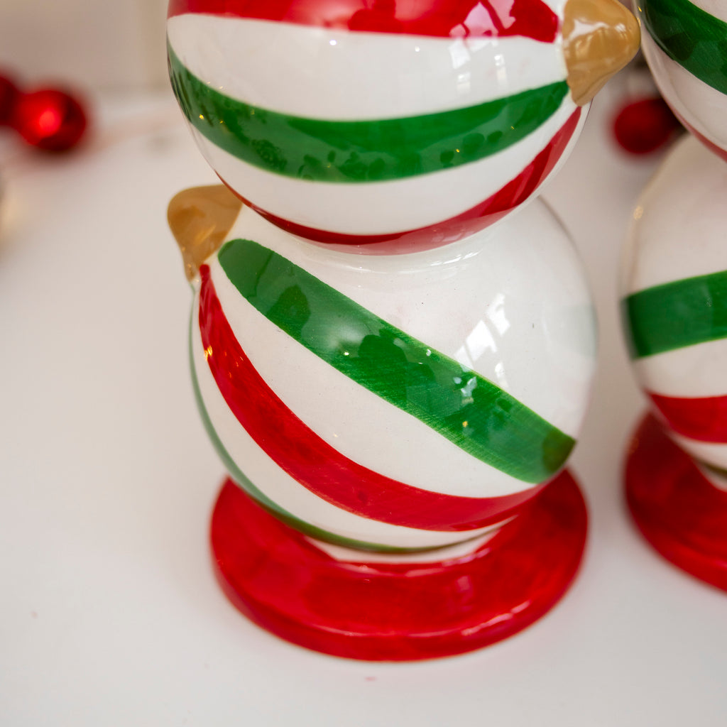 Set of 2 Striped Christmas Bauble Candlestick Holders