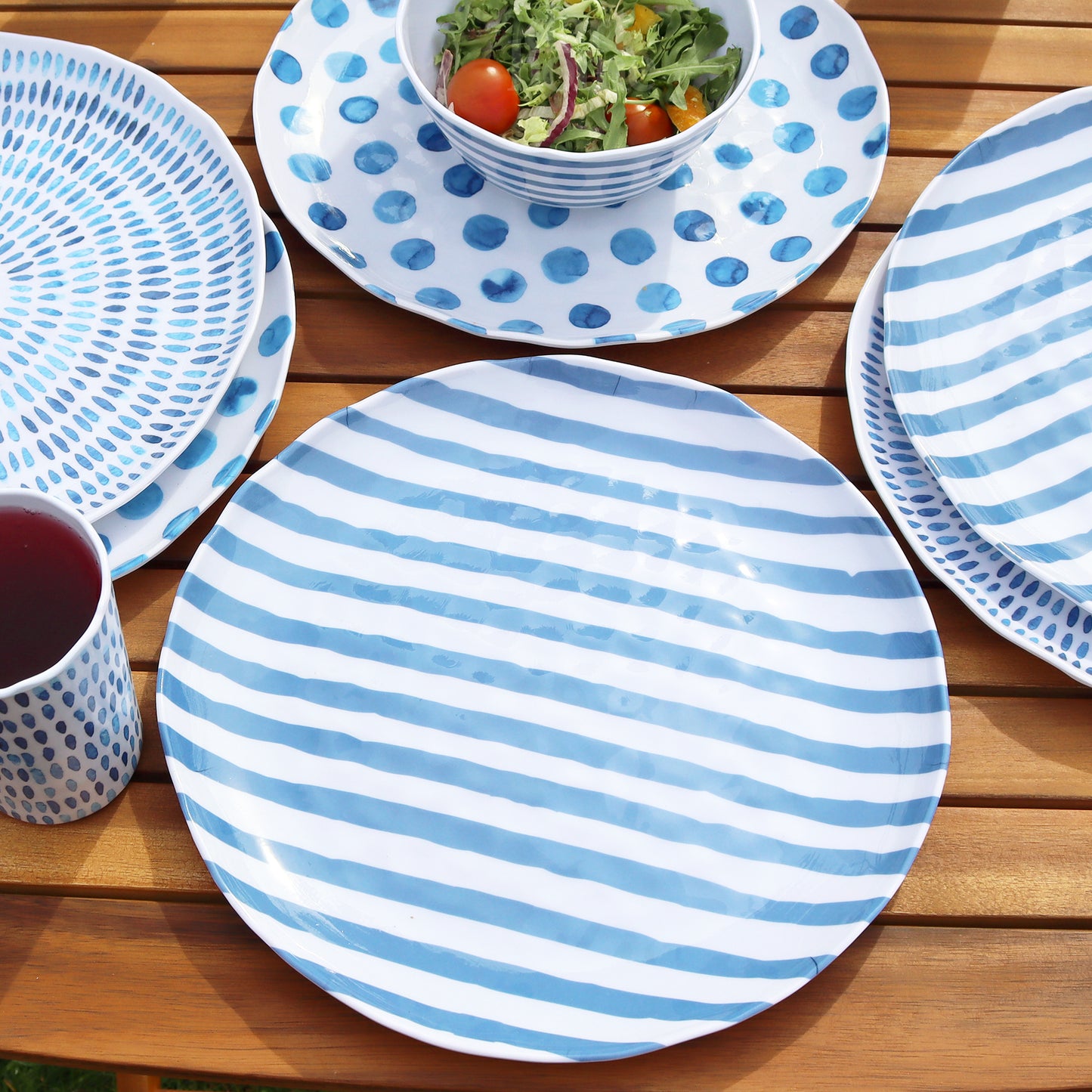 Set Of 6 Blue Patterned Outdoor Plates