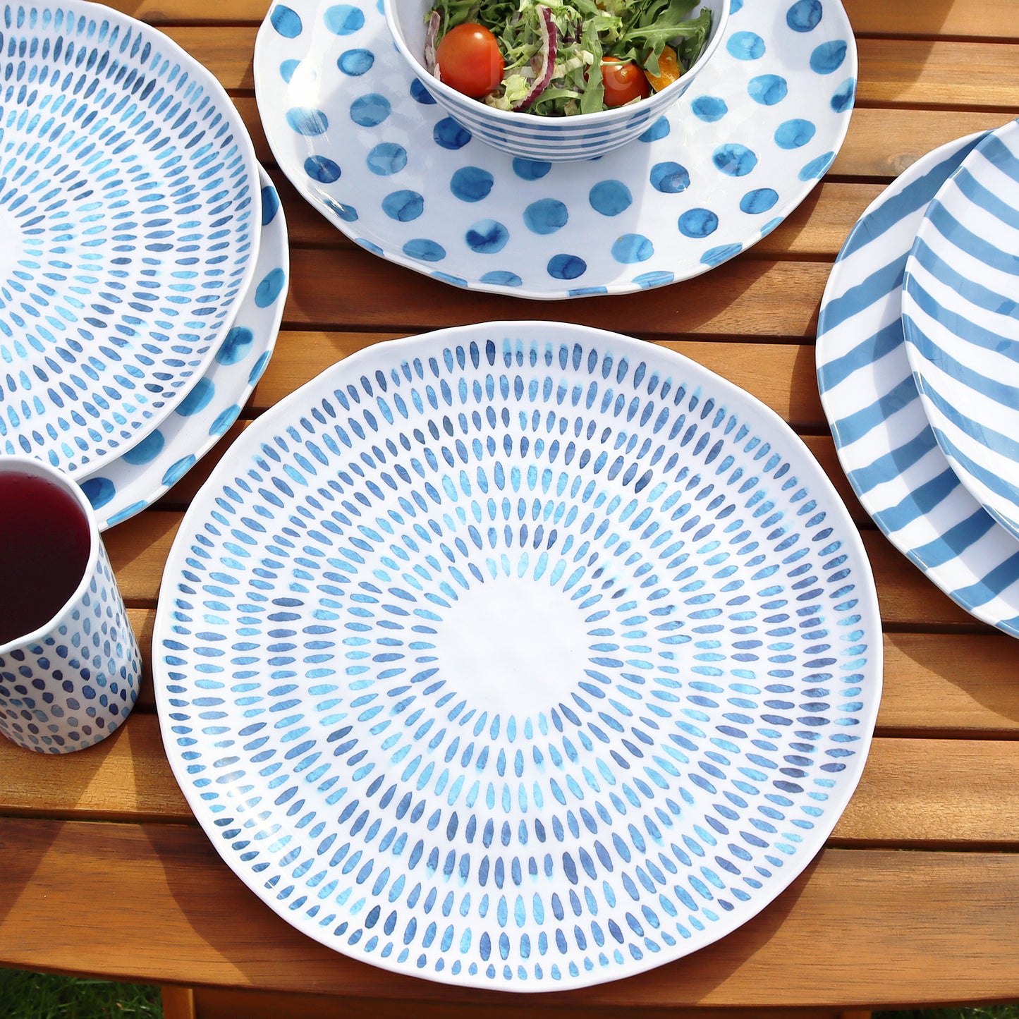 Set Of 6 Blue Patterned Outdoor Plates