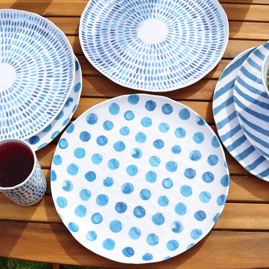 Set Of 6 Blue Patterned Outdoor Plates