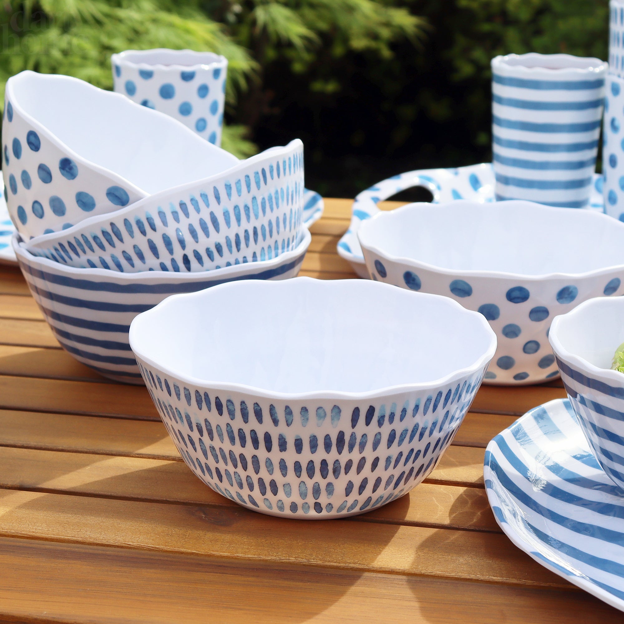 Set Of 6 Blue Patterned Outdoor Bowls