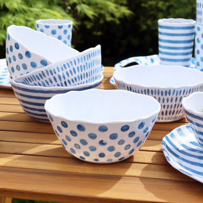 Set Of 6 Blue Patterned Outdoor Bowls