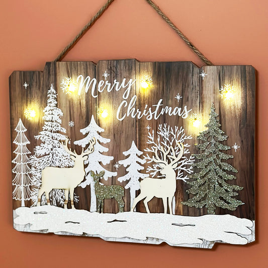 Hanging Light Up Reindeer Forest Christmas Sign