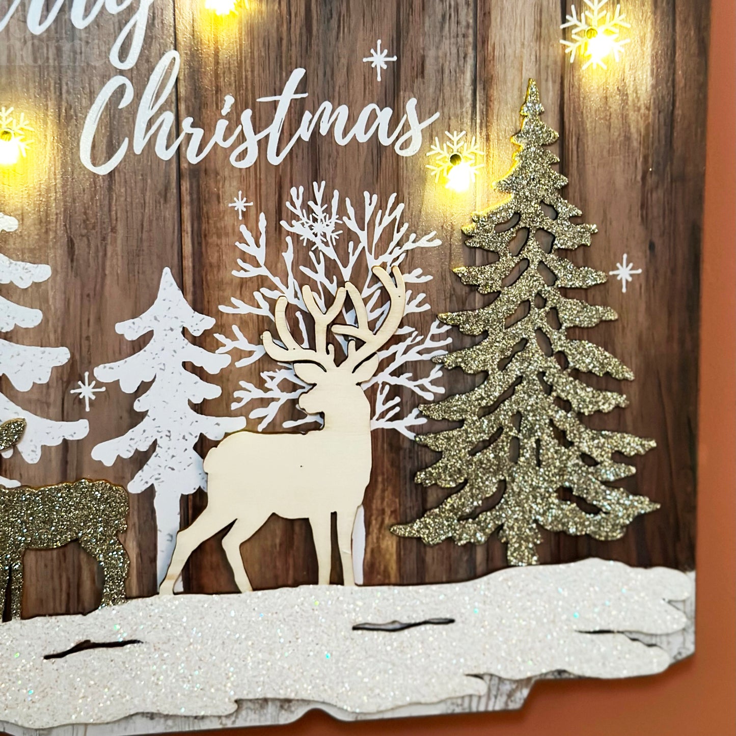 Hanging Light Up Reindeer Forest Christmas Sign