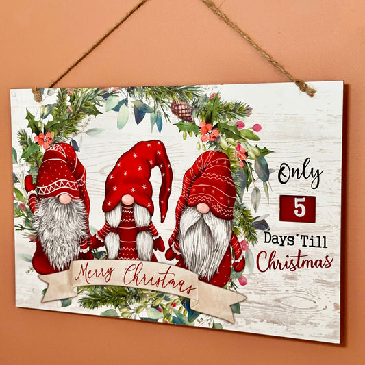 Christmas Gnome Hanging Countdown Sign