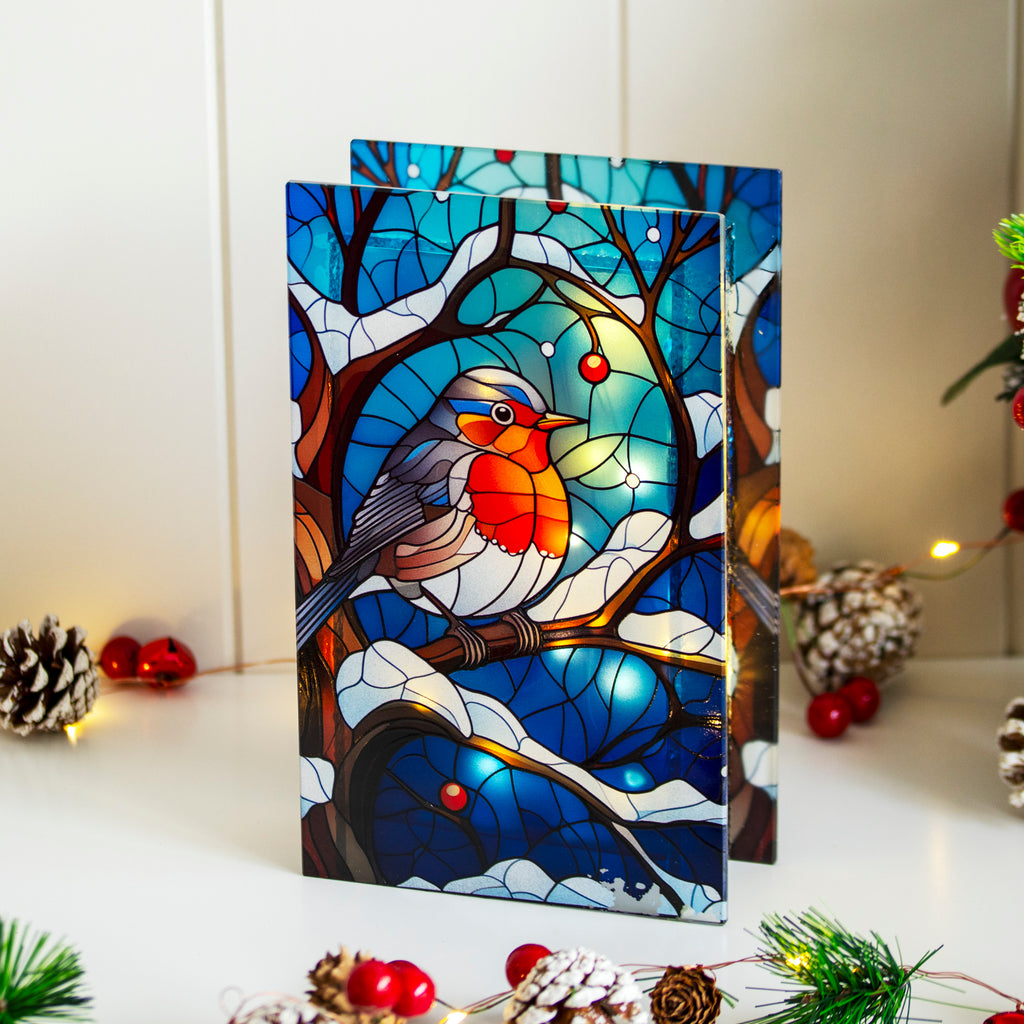 Stained Glass Light Up Robin Christmas Decoration