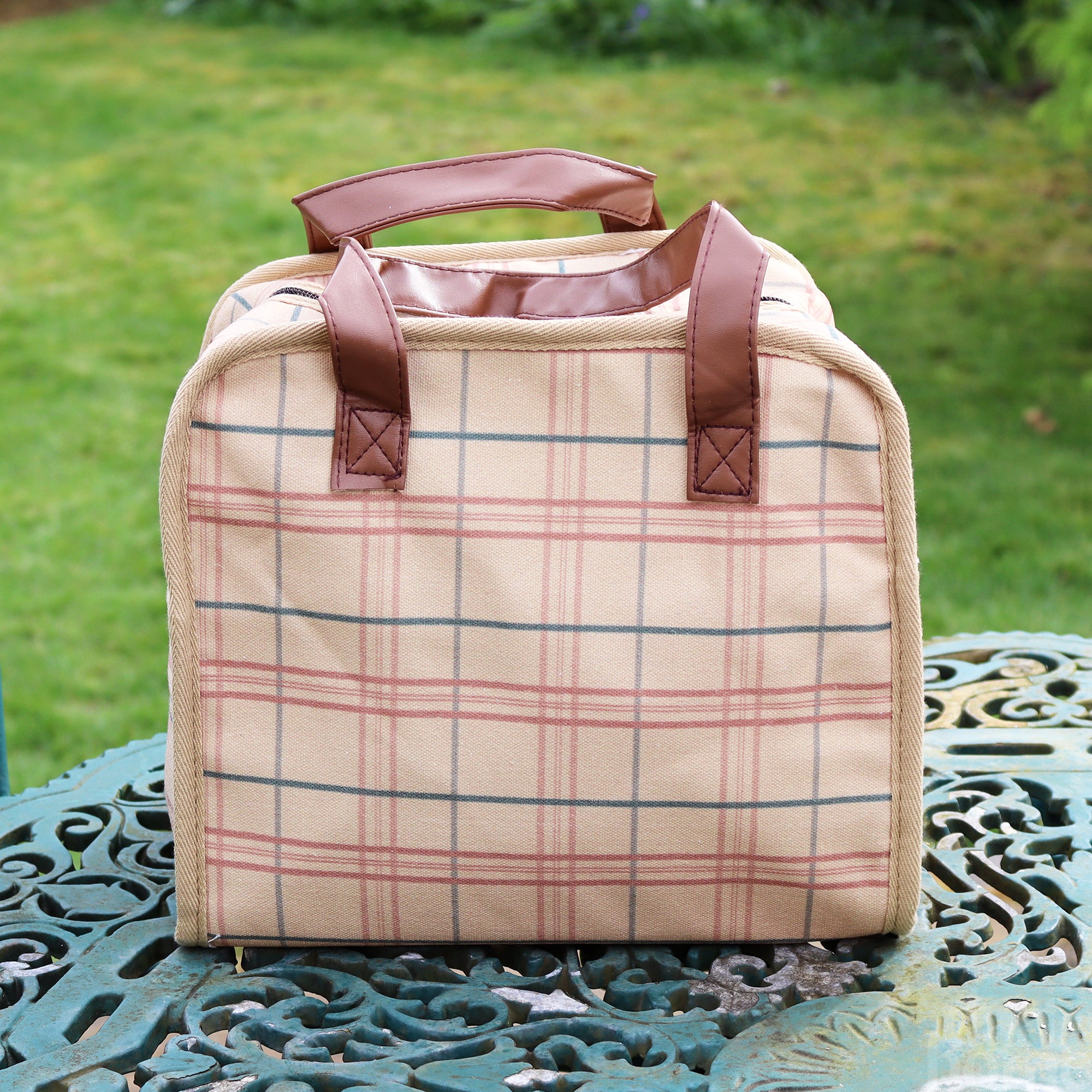 Cotton Beige Tartan Cooler Bag
