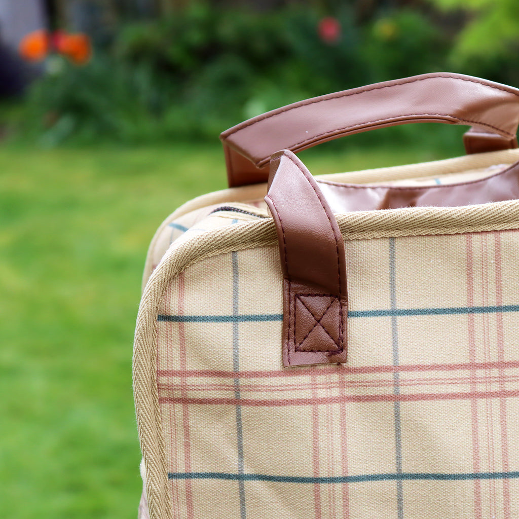 Cotton Beige Tartan Cooler Bag
