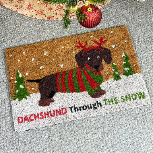 Brown Dachshund Through The Snow Coir Doormat