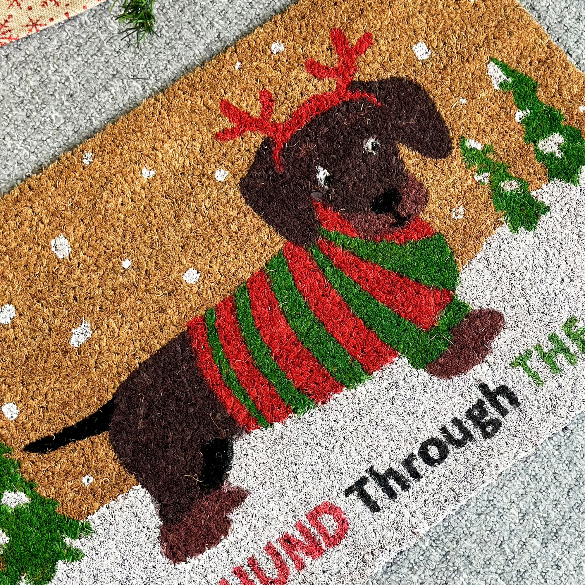 Brown Dachshund Through The Snow Coir Doormat