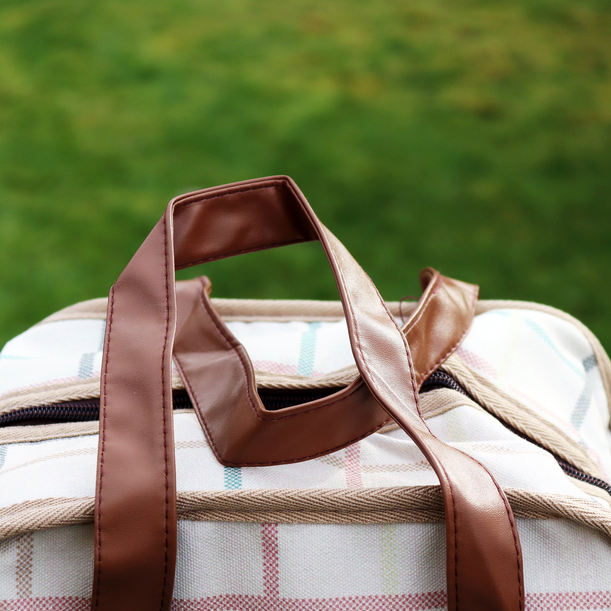 Cotton White Tartan Cooler Bag