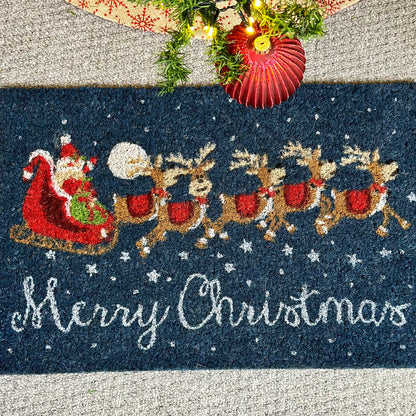 Santas Sleigh With Reindeer Coir Doormat