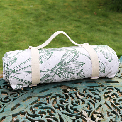 Green Flower Sketch Quilted Picnic Blanket