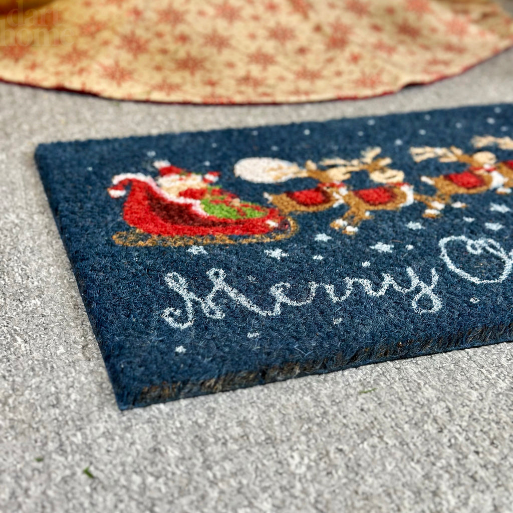 Weihnachtsmannschlitten mit Rentier-Fußmatte aus Kokosfaser