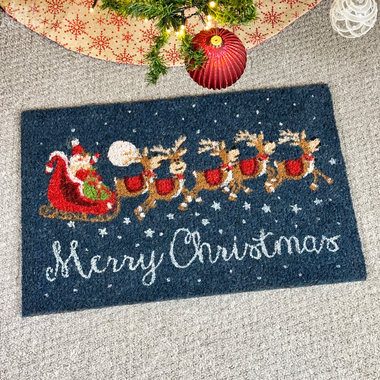 Santas Sleigh With Reindeer Coir Doormat