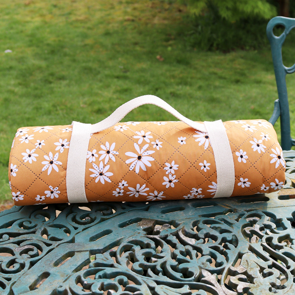 Orange Flower Quilted Picnic Blanket