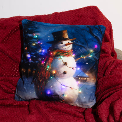 Blue Light Up Snowman Cushion