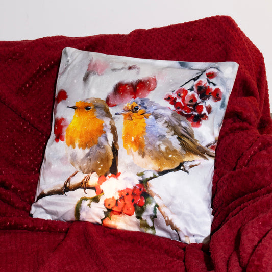 Light Up Snowy Robins Cushion