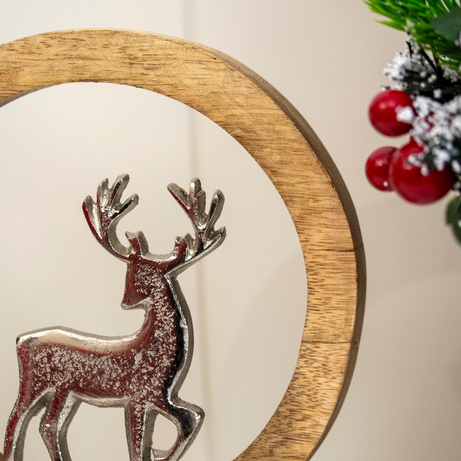 Silver Wood & Metal Reindeer Ornament