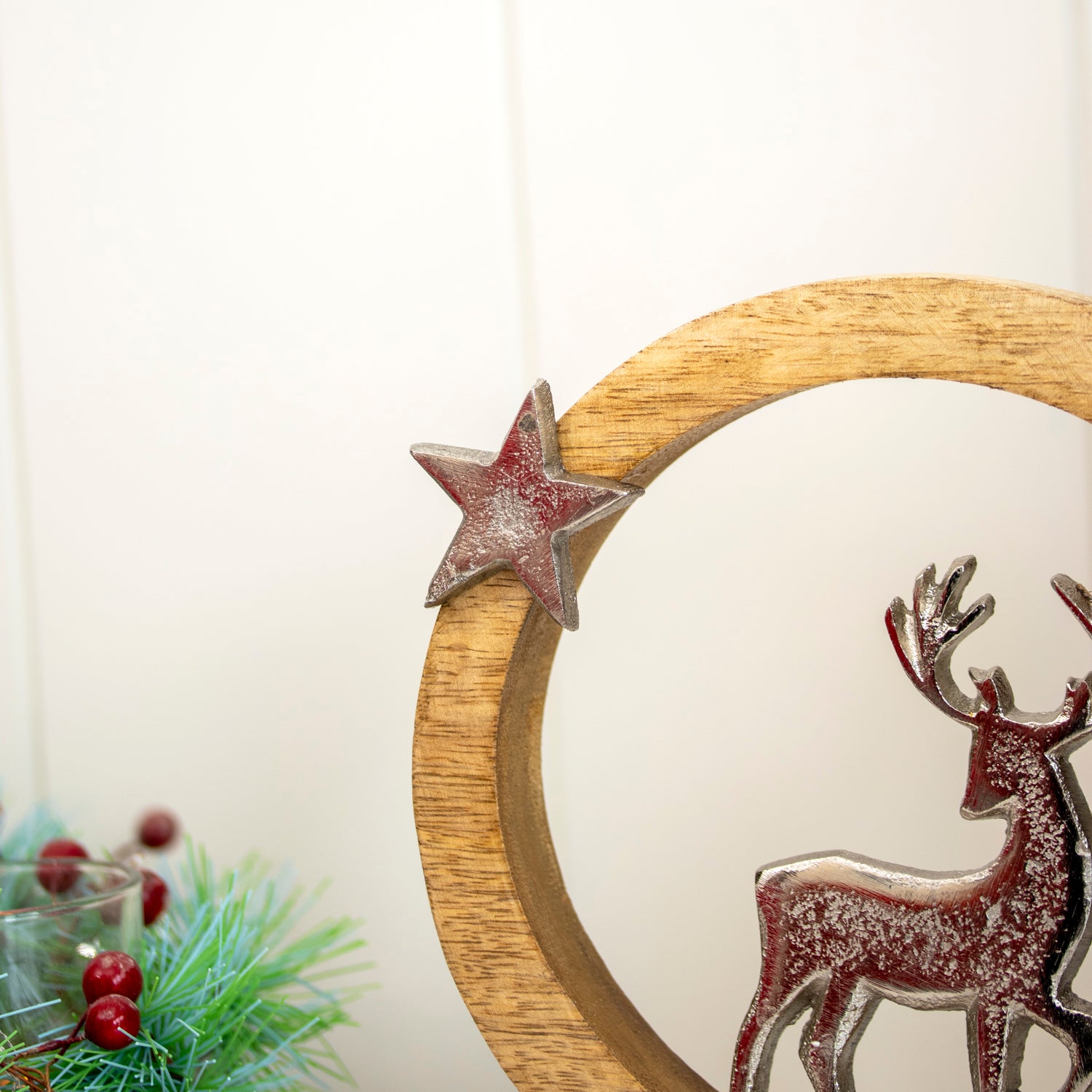 Silver Wood & Metal Reindeer Ornament