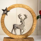 Silver Wood & Metal Reindeer Ornament