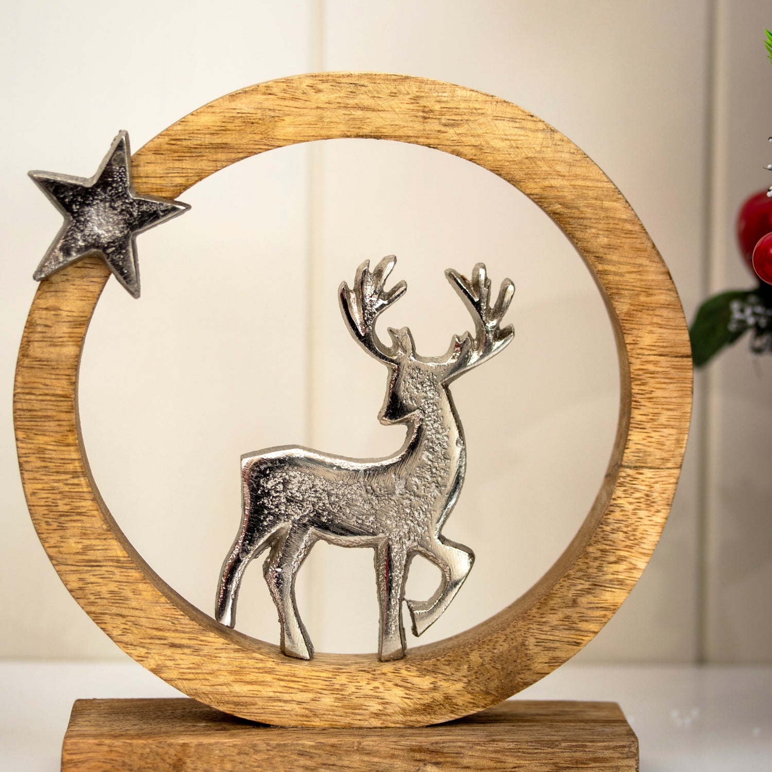Silver Wood & Metal Reindeer Ornament