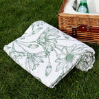 Green Flower Sketch Quilted Picnic Blanket