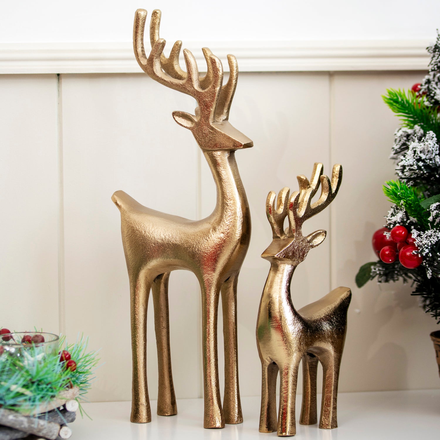 Set Of 2 Tall Gold Reindeer Ornaments