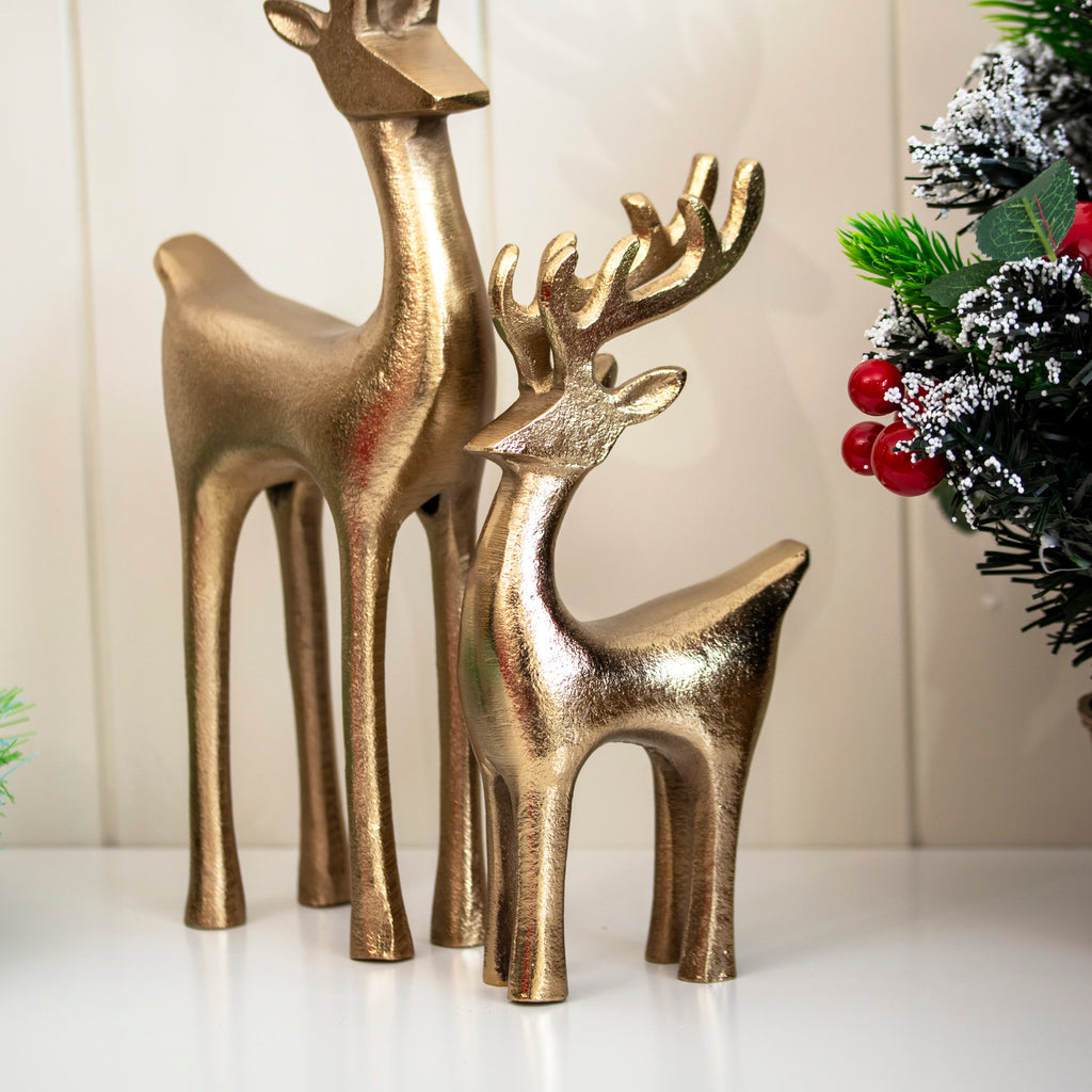 Set Of 2 Tall Gold Reindeer Ornaments