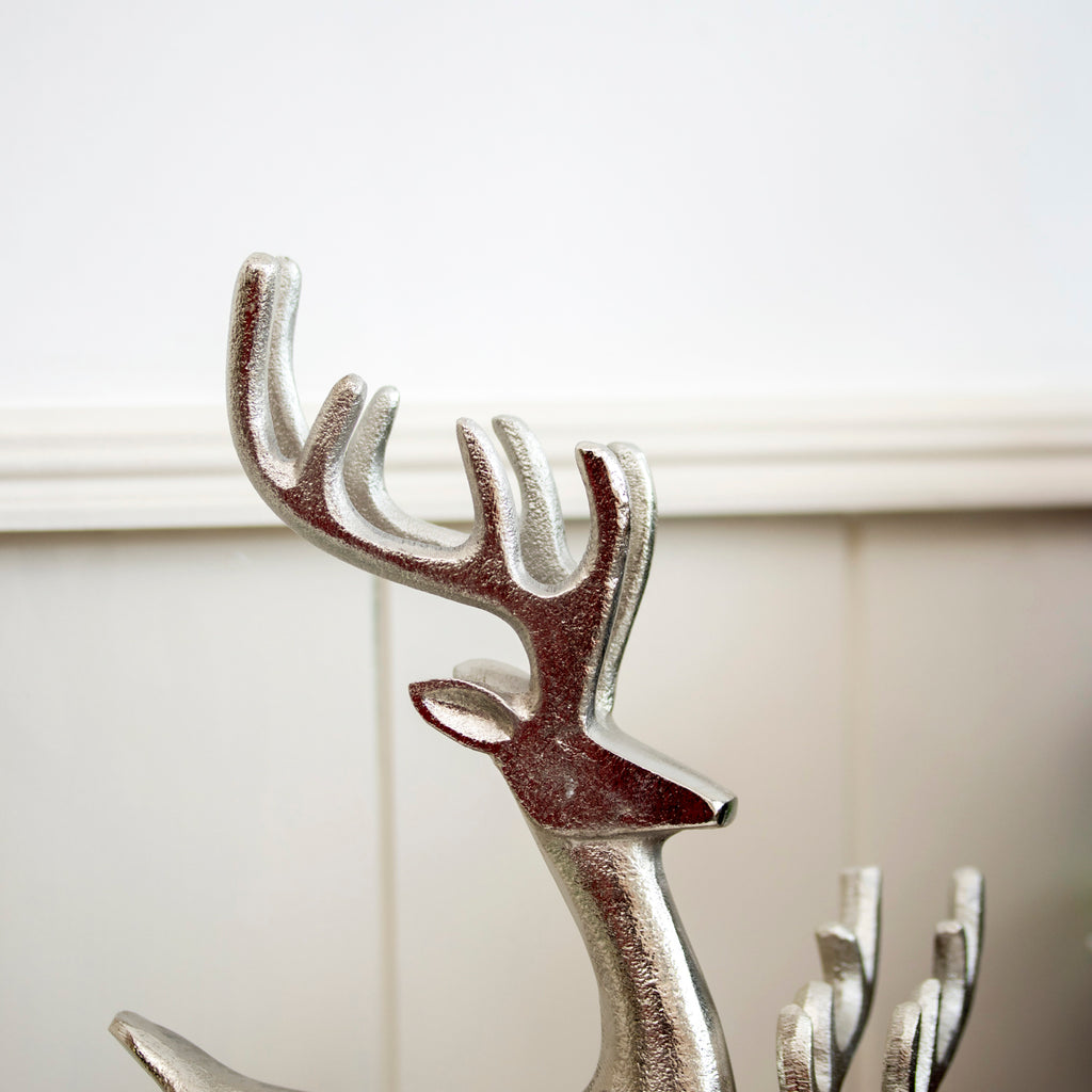 Set Of 2 Tall Silver Reindeer Ornaments