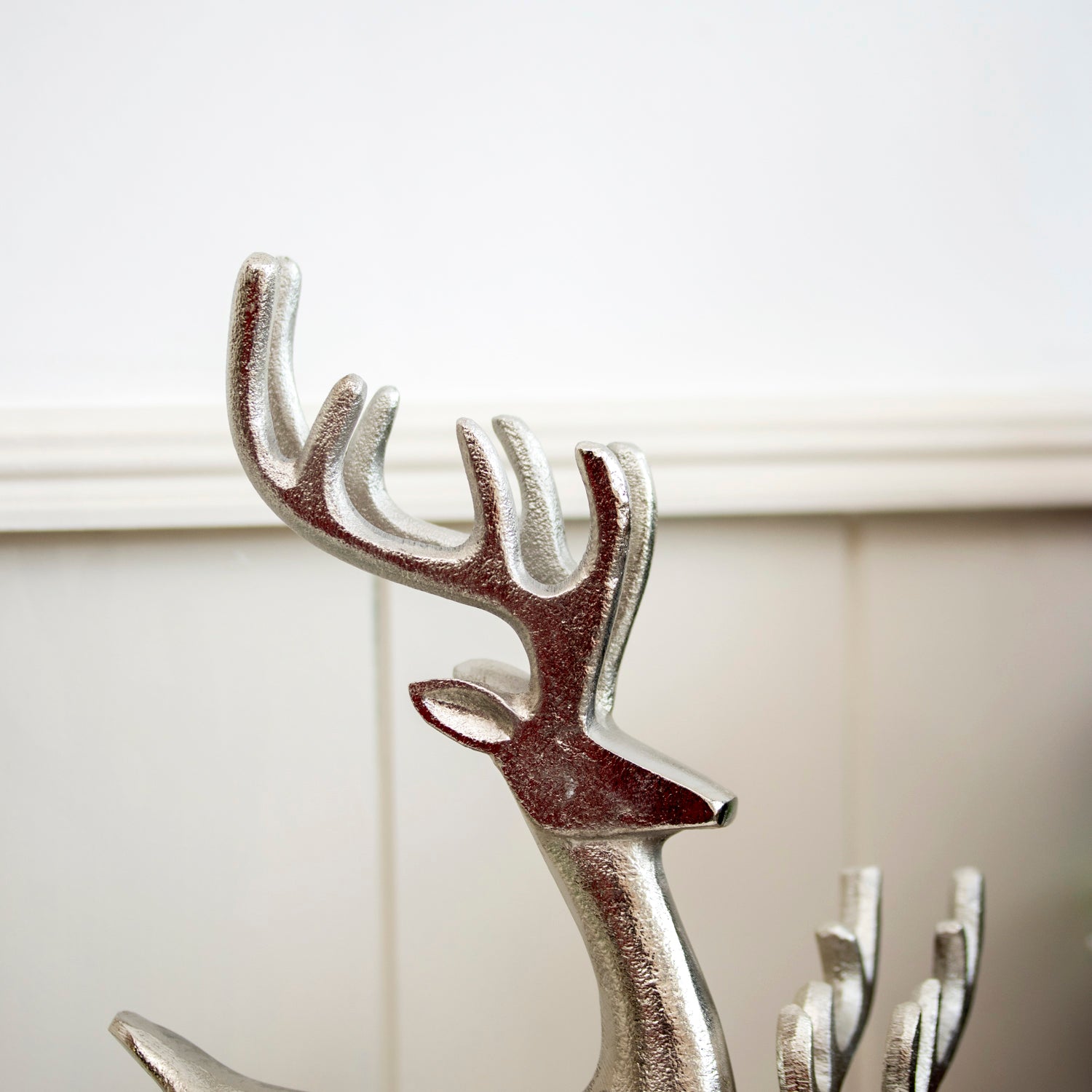 Set Of 2 Tall Silver Reindeer Ornaments