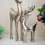 Set Of 2 Tall Silver Reindeer Ornaments