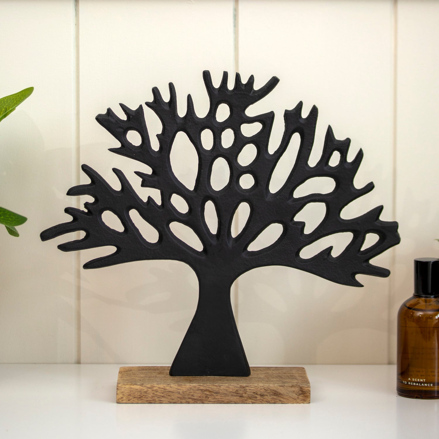 Black Tree Of Life Ornament On Wood Base