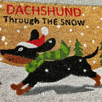 Black Dachshund Through The Snow Coir Doormat