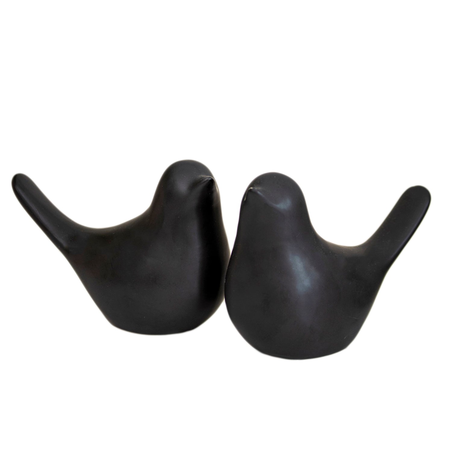 Set of 2 Matt Black Ceramic Bird Ornaments