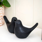 Set of 2 Matt Black Ceramic Bird Ornaments