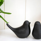 Set of 2 Matt Black Ceramic Bird Ornaments