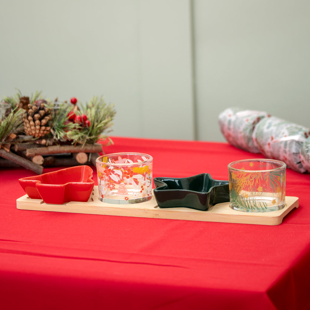5pc Ceramic & Glass Christmas Serving Bowls On Tray Set