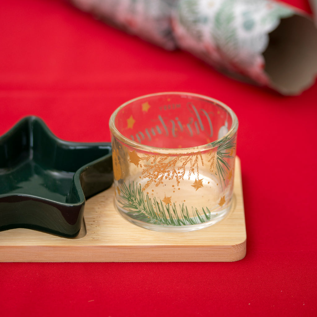 5pc Ceramic & Glass Christmas Serving Bowls On Tray Set